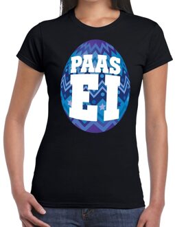 Bellatio Decorations Paasei t-shirt zwart met blauw ei voor dames 2XL