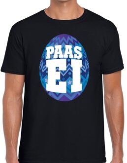 Bellatio Decorations Paasei t-shirt zwart met blauw ei voor heren XL