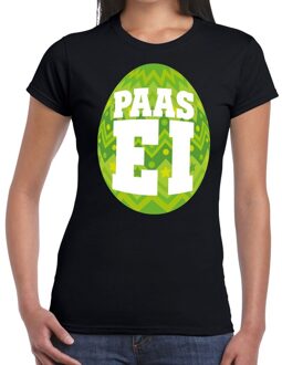 Bellatio Decorations Paasei t-shirt zwart met groen ei voor dames 2XL