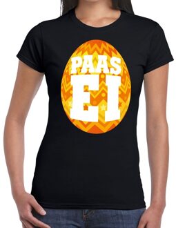 Bellatio Decorations Paasei t-shirt zwart met oranje ei voor dames 2XL