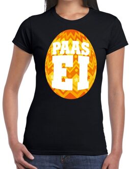 Bellatio Decorations Paasei t-shirt zwart met oranje ei voor dames S