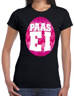 Bellatio Decorations Paasei t-shirt zwart met roze ei voor dames 2XL