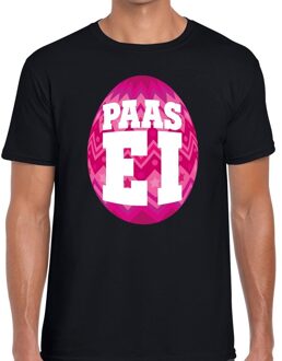 Bellatio Decorations Paasei t-shirt zwart met roze ei voor heren 2XL