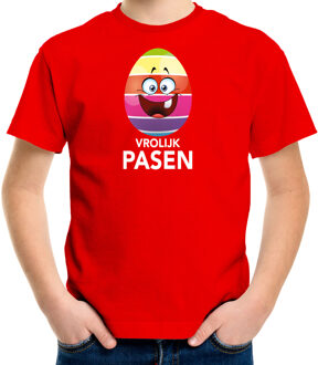 Bellatio Decorations Paasei vrolijk Pasen t-shirt / shirt - rood - kinderen - Paas kleding / outfit S (122-128)