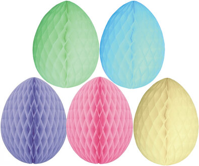 Bellatio Decorations Paaseieren - 5x stuks - hangend - kleurenmix - van papier - H30 cm