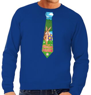 Bellatio Decorations Paashaas stropdas vrolijk Pasen sweater blauw voor heren