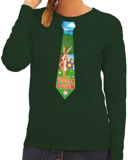 Bellatio Decorations Paashaas stropdas vrolijk Pasen sweater groen voor dames 2XL