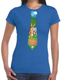 Bellatio Decorations Paashaas stropdas vrolijk Pasen t-shirt blauw voor dames S