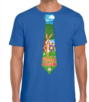 Bellatio Decorations Paashaas stropdas vrolijk Pasen t-shirt blauwe voor heren