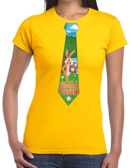 Bellatio Decorations Paashaas stropdas vrolijk Pasen t-shirt geel voor dames