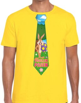 Bellatio Decorations Paashaas stropdas vrolijk Pasen t-shirt geel voor heren XL