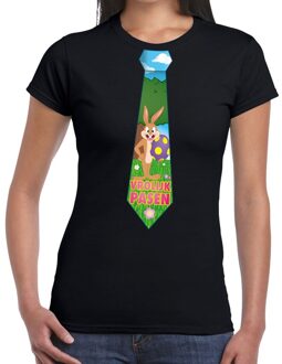 Bellatio Decorations Paashaas stropdas vrolijk Pasen t-shirt zwart voor dames XS