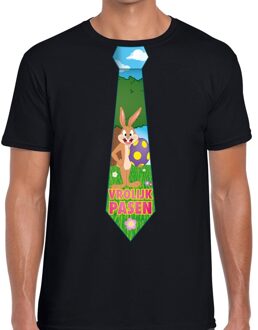 Bellatio Decorations Paashaas stropdas vrolijk Pasen t-shirt zwart voor heren