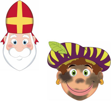 Bellatio Decorations Pakket van 12x stuks Sinterklaas en roetveeg Pieten uitknip knutsel maskers 26 x 27 cm