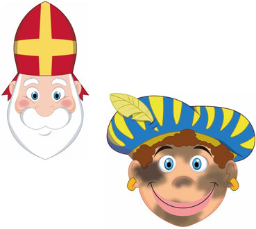 Bellatio Decorations Pakket van 16x stuks Sinterklaas en roetveeg Pieten uitknip knutsel maskers 26 x 27 cm