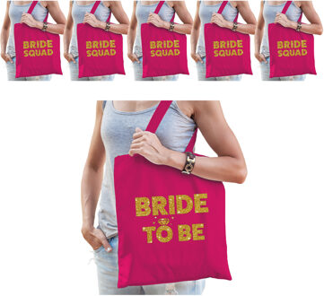 Bellatio Decorations Pakket Vrijgezellenfeest dames tasjes/ goodiebag: 1x Bride to Be roze goud+ 7x Bride Squad roze goud
