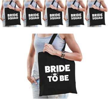 Bellatio Decorations Pakket Vrijgezellenfeest dames tasjes/ goodiebag: 1x Bride to Be zwart+ 5x Bride Squad zwart