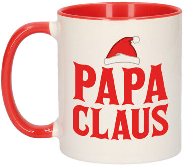 Bellatio Decorations Papa Claus koffiemok / theebeker rood kerstcadeau vader 300 ml - Bekers Wit