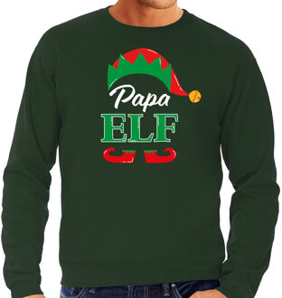 Bellatio Decorations Papa elf foute Kerstsweater / Kersttrui groen voor heren 2XL - kerst truien