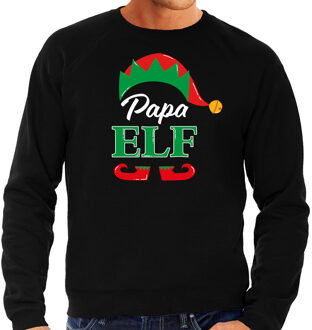 Bellatio Decorations Papa elf foute Kerstsweater / Kersttrui zwart voor heren 2XL - kerst truien