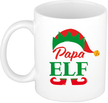 Bellatio Decorations Papa Elf koffiemok / theebeker kerstcadeau vader 300 ml - Bekers Wit