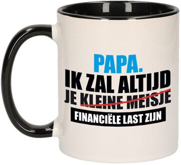 Bellatio Decorations Papa financiele last mok / beker zwart wit 300 ml - Cadeau mokken - Vaderdag - feest mokken