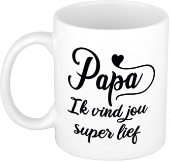 Bellatio Decorations Papa ik vind jou super lief cadeau mok / beker wit 300 ml - Cadeau mokken - feest mokken