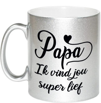 Bellatio Decorations Papa ik vind jou super lief cadeau mok / beker zilver 300 ml - Cadeau mokken