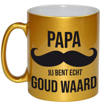 Bellatio Decorations Papa je bent echt goud mok / beker goud 330 ml - Vaderdag cadeau - feest mokken Goudkleurig