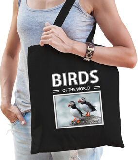Bellatio Decorations Papegaaiduiker vogel tasje zwart volwassenen en kinderen - birds of the world kado boodschappen tas