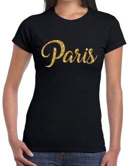 Bellatio Decorations Paris gouden glitter tekst t-shirt zwart dames