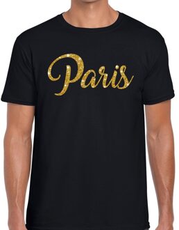 Bellatio Decorations Paris gouden glitter tekst t-shirt zwart heren XL