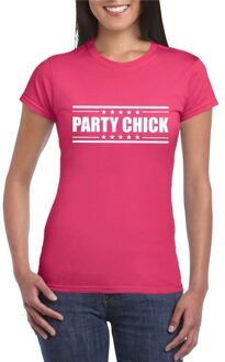 Bellatio Decorations Party chick t-shirt fuchsia roze dames XS