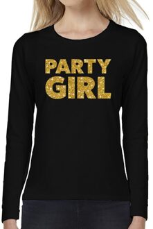 Bellatio Decorations Party Girl goud glitter t-shirt long sleeve zwart voor dames XS