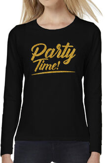 Bellatio Decorations Party time goud tekst longsleeve zwart dames - Glitter en Glamour goud party kleding shirt
