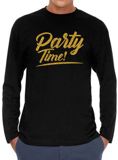 Bellatio Decorations Party time goud tekst longsleeve zwart heren - Glitter en Glamour goud party kleding shirt 2XL