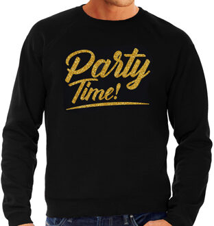 Bellatio Decorations Party time goud tekst sweater zwart heren - Glitter en Glamour goud party kleding trui 2XL