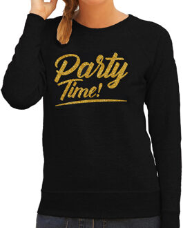Bellatio Decorations Party time tekst sweater - zwart - dames - Glitter en Glamour - gouden letters - party kleding trui XL