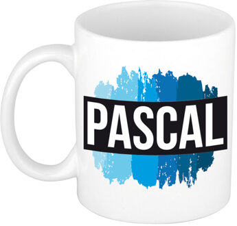 Bellatio Decorations Pascal naam cadeau koffie mok - beker - met blauw verfstrepen - Cadeau collega - vaderdag