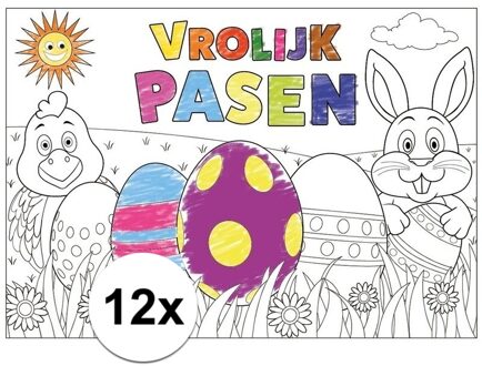 Bellatio Decorations Pasen kleurplaat placemats - 12x - papier - paasontbijt / paasbrunch - kinderen