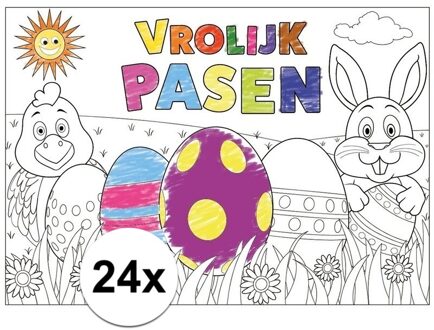 Bellatio Decorations Pasen kleurplaat placemats - 24x - papier - paasontbijt / paasbrunch - kinderen