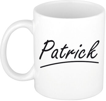 Bellatio Decorations Patrick Naam koffiemok - beker - met sierlijke letters - wit - 300 ml - Cadeau - Heren