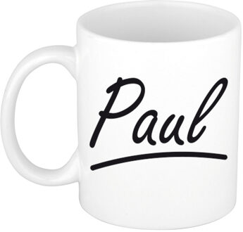 Bellatio Decorations Paul Naam koffiemok - beker - met sierlijke letters - wit - 300 ml - Cadeau - Heren
