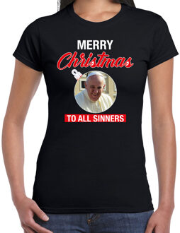 Bellatio Decorations Paus Merry Christmas sinners fout Kerstshirt zwart voor dames M
