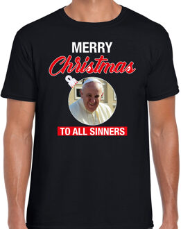 Bellatio Decorations Paus Merry Christmas sinners fout Kerstshirt zwart voor heren 2XL