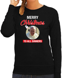 Bellatio Decorations Paus Merry Christmas sinners foute Kerst sweater / trui zwart voor dames