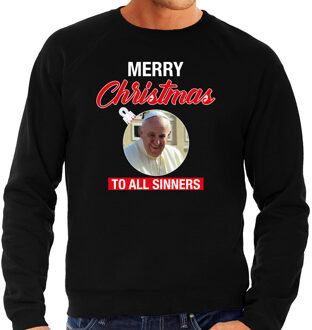 Bellatio Decorations Paus Merry Christmas sinners foute Kerst sweater / trui zwart voor heren 2XL