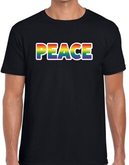 Bellatio Decorations Peace regenboog gay pride shirt zwart voor heren 2XL