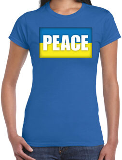 Bellatio Decorations Peace t-shirt blauw dames - Oekraine shirt met Oekraiense vlag XS