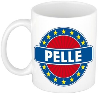 Bellatio Decorations Pelle voornaam koffiemok - beker - wit/blauw - 300 ml - Cadeau - Heren - Collega - Vaderdag